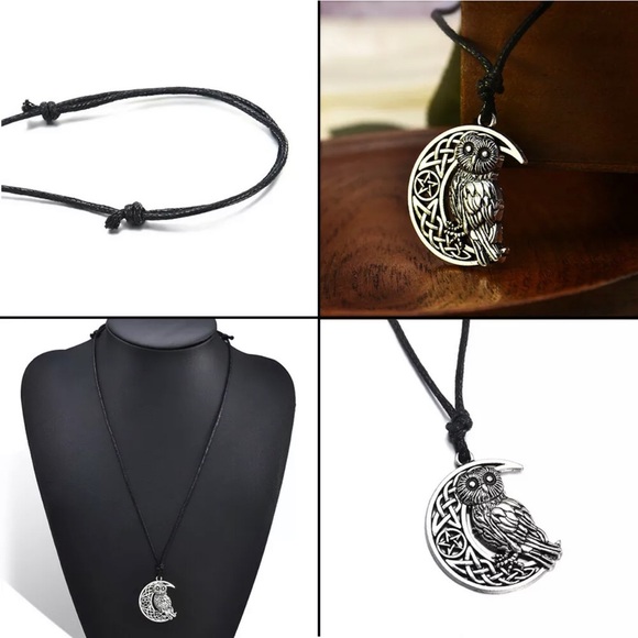 Goddess Moon Pentagram Owl Silver Necklace - Picture 2 of 6